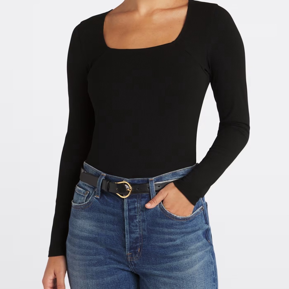 Kaileigh Elegant Black Square Neck Bodysuit